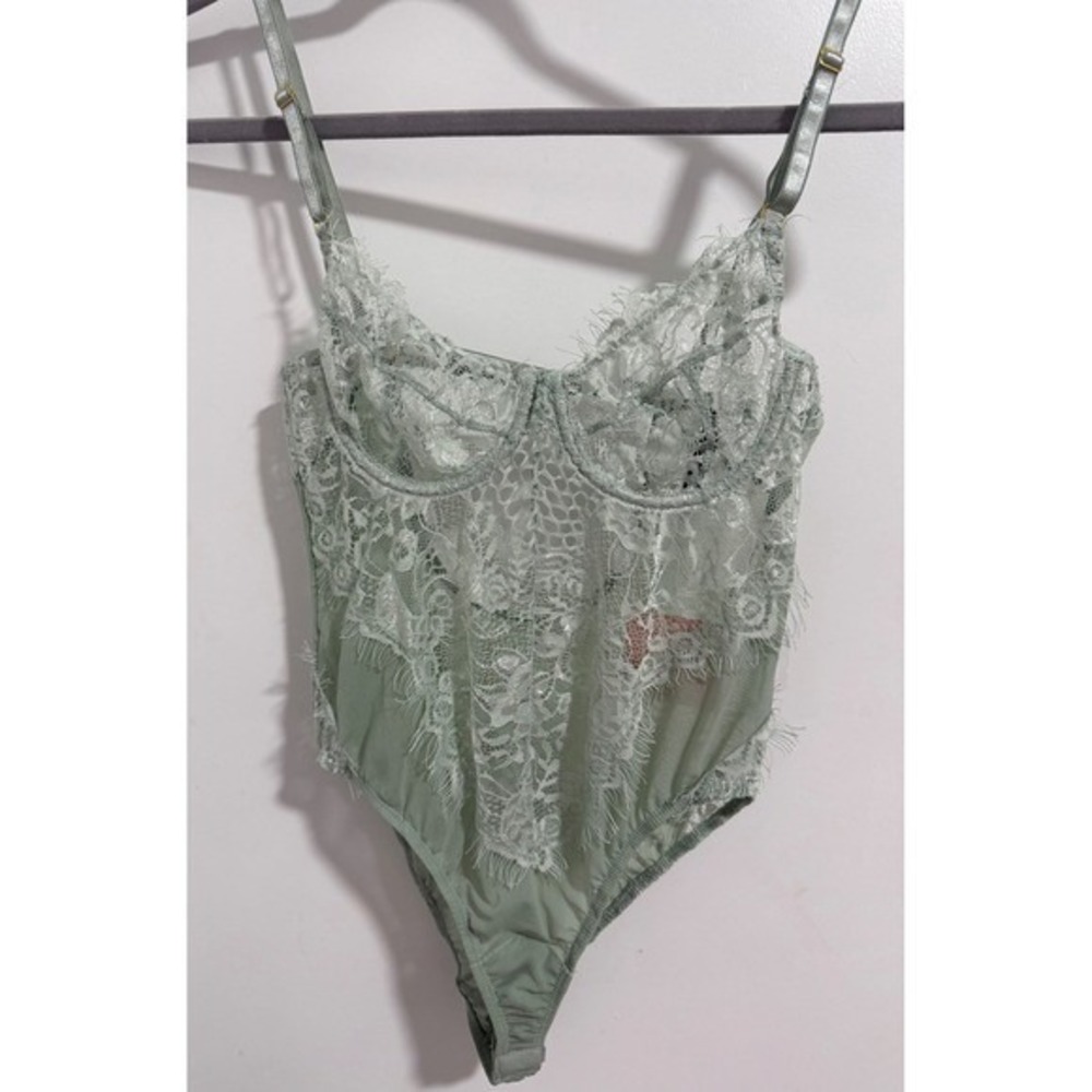 Miss Lola Sage Green Lace Teddy Bodysuit Bralette Thong by Hera Collection S